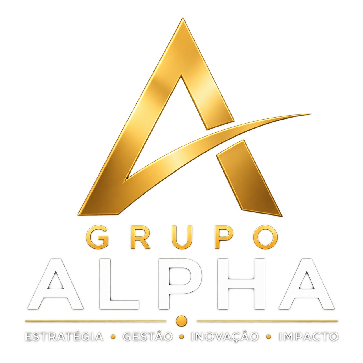 Marca original do Grupo Alpha em dourado e branco